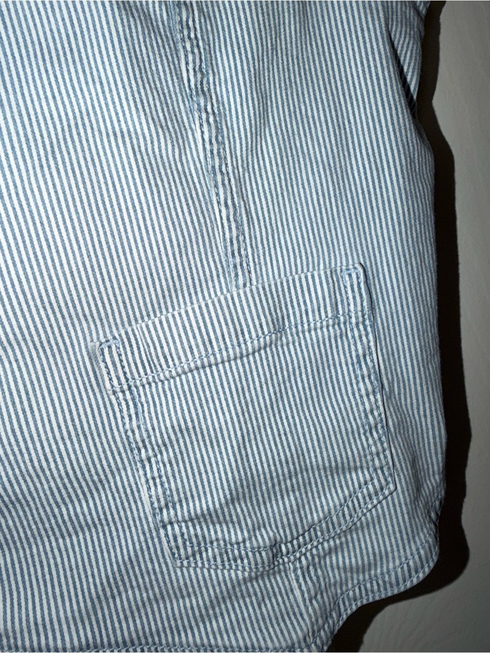American Eagle Blue and White Striped Railroad Button Vest - Picture 3 of 8